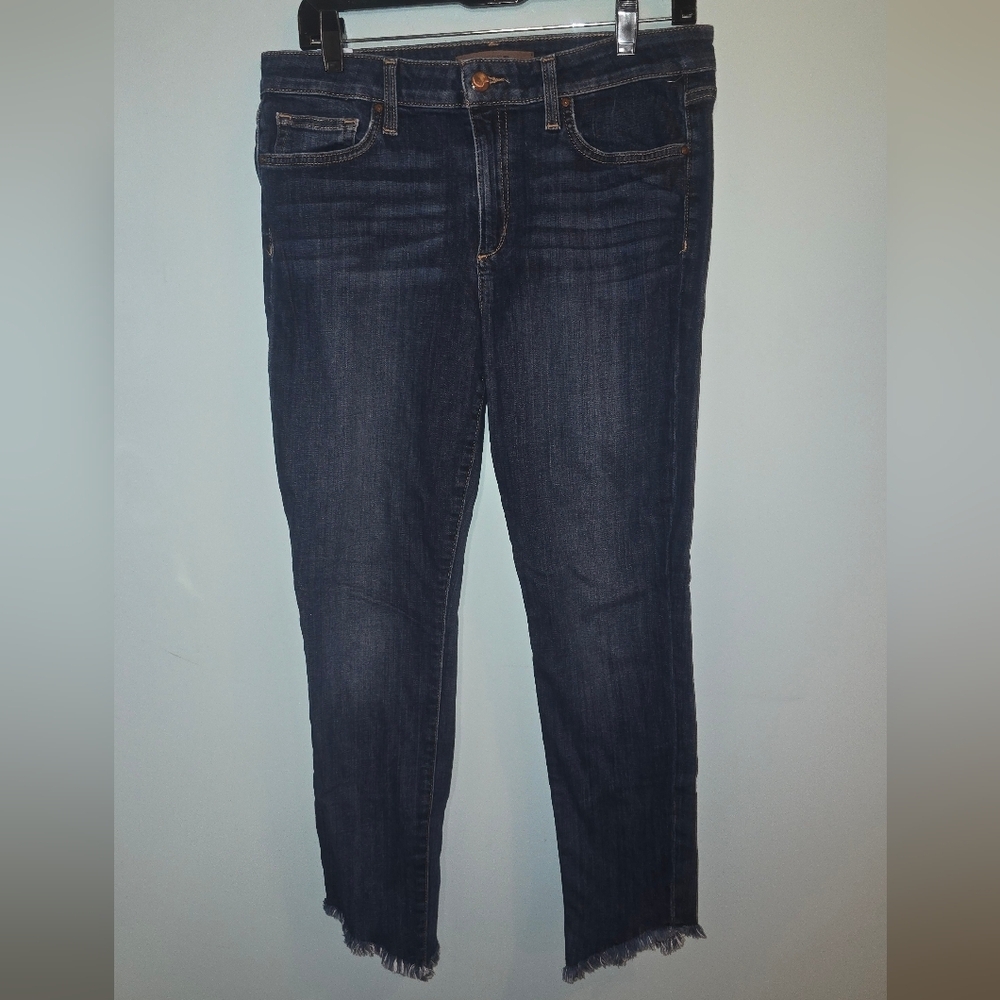 Joe's Jeans Dark Wash Ankle Jeans With Asymetrical Fray Detail